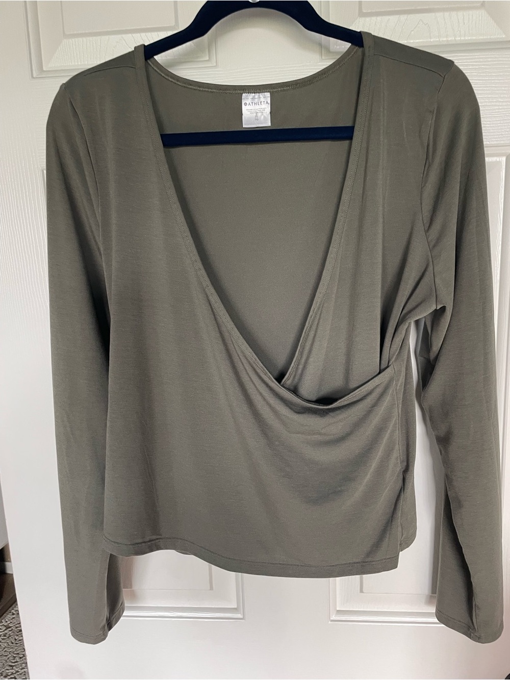 Athleta Olive Green Crossover Long-Sleeve Top